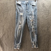 Cello High waisted mom jeans 7/28 Distressed Light Wash Raw Hem - £9.39 GBP