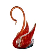 Glass Swan Paperweight Figurine Bird Orange Long Curved Neck Big Wings 8” - $463.54 MXN