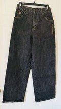 Rocawear Jeans Youth Girls Size 14 Wide Leg High Rise Dark Blue Denim Logo - $19.25