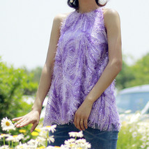 Purple Halter Neck Sequin Tops Women Custom Size Sleeveless Sequined Party Top