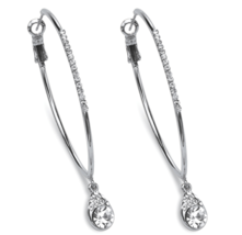 White Crystal Hoop Teardrop Earrings In Silvertone - £56.82 GBP