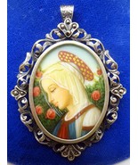 .800 Silver Hand Painted Portrait Pin / Pendant (#J3421) - £229.73 GBP