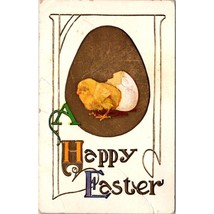 Antique Embossed Happy Easter Postcard, Golden Egg Chick Breaking Out of Egg - $11.65