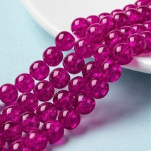 Crackle Glass Beads 8mm Fuchsia Veined Bulk Jewelry Supplies Mix Unique 50pcs  - £3.58 GBP