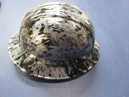 Full Brim CUSTOM  Hydro-Dipped Hard Hat ,OSHA approved  Black /Silver Flames - $38.00