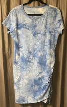 Shein Jr.? Wm. XL Tie Dye Blue Ruched Body Con T-Shirt Dress S/S Knt Ctn... - £16.95 GBP