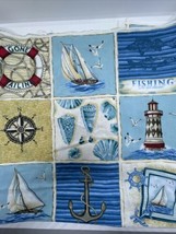 “By The Sea” by Dover Hill Cotton Screen Print Panel Fabric #4610 Beach Boats - £9.89 GBP