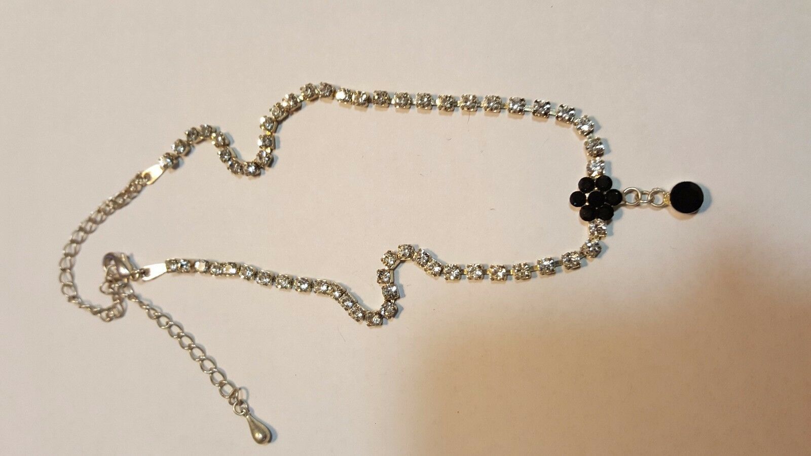 CLEAR WHITE CRYSTAL RHINESTONE SILVER Vtg Choker Collar Necklace 18kgp - $3.96