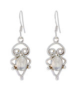 resplendent Rainbow Moonstone Sterling Silver White Earring genuine supp... - $23.75