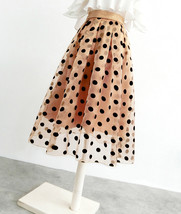 Summer Khaki Polka Dot Skirt Women Plus Size A-line Organza Midi Skirt image 5