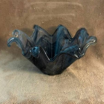 Vintage Murano Smokey Gray/Black/Copper Glitter Dust -Art Glass Wave Bowl - £42.82 GBP