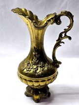 Vintage Brass Footed Bud Vase Pitcher 9.25&quot; Floral Detail - Ornate Made ... - £9.93 GBP