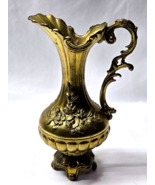 Vintage Brass Footed Bud Vase Pitcher 9.25&quot; Floral Detail - Ornate Made ... - $12.85