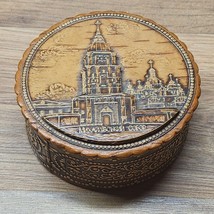 Hand Carved Round Birch Bark Wood Trinket Box Cathedral Orthodox Russia India - £12.83 GBP