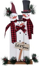 Snowman Table Top Decoration Wood Xmas Sign, Decorative Snowman with Buffalo Sca - £16.90 GBP