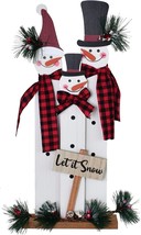 Snowman Table Top Decoration Wood Xmas Sign, Decorative Snowman with Buffalo Sca - £17.28 GBP