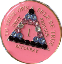 1 - 40 Year Pink Tri-Plate AA Medallion Transgender Flag Swarovski Crystal - £11.84 GBP
