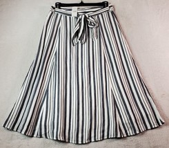 LOFT A Line Skirt Womens Size 6 Gray Striped Lined Drawstring Back Zipper Casual - £18.75 GBP