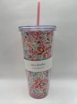 Vera Bradley Travel Tumbler 24 Oz Rain Forest Lily Coral, Water Or Iced ... - $12.74