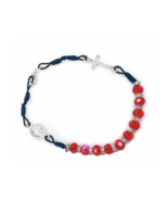 RED GLASS BEAD BRACELETS WITH CRUCIFIX AND MIRACULOUS CHARM - £31.69 GBP