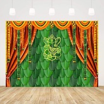 7x5ft India Pooja Traditional Photography Backdrop Banana Leaf Green Chatiya Gan - £27.01 GBP