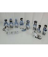 Tonala Style Mexican Pottery Nativity Set 14 Pieces Blues Mary Joseph Jesus - $98.99