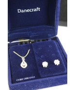 NOS Vintage necklace &amp; earing set Danecraft case CUBIC ZIRCONIA Silver p... - $12.99
