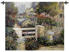 53x43 THE GATE Kent Wallis English Floral Garden Tapestry Wall Hanging  - £134.49 GBP