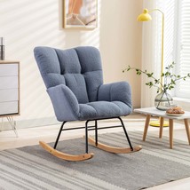 Light Blue Teddy Fabric Rocking Glider Chair | Nursery &amp; Living Room - $2,336.56 MXN