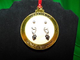 New Pet Friends Jewelry 2 Pair of Earrings Post and Dangle Black Paw Print - £4.79 GBP