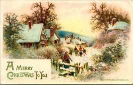 Vtg Unp Postcard 1910 John Winsch A Merry Christmas To You -Embellished Cottages - £28.38 GBP