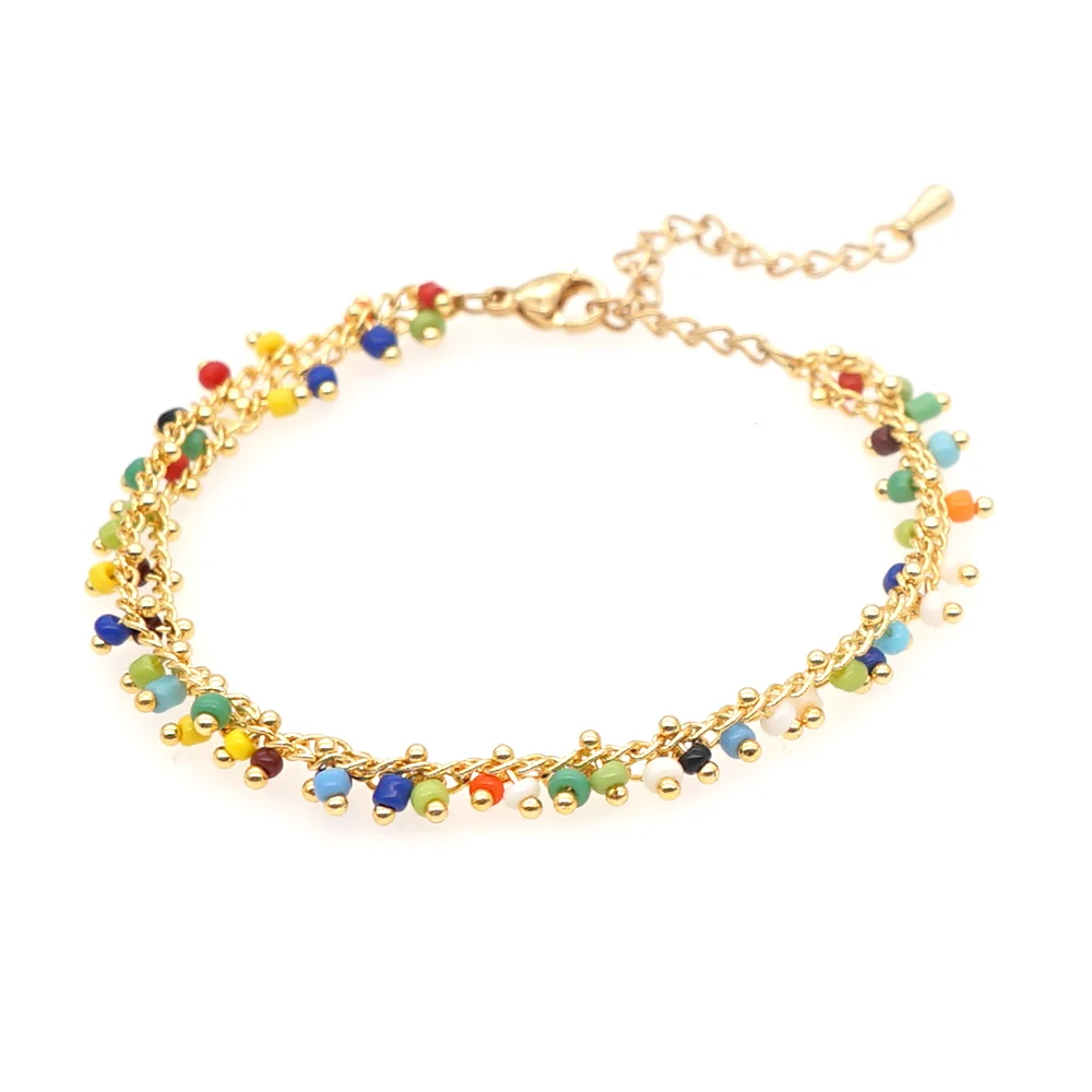 Colorful Bead Bracelet For Women Girl Trendy Jewelry Boho Stainless Steel Chain  - £16.58 GBP