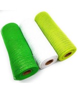 Green Spring Decorative 10&quot; Wide, 10yd Foil Mesh Rolls (White, Green, Lt... - $22.95