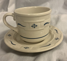 Longaberger Pottery Woven Traditions Tea Cups Saucers Heritage Blue - $7.98