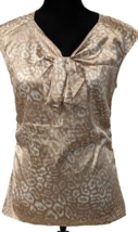 Ann Taylor Silk Side Zip Bow Neckline Cap Sleeve Side Zip Print Top Size 4 - £19.71 GBP