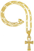 Ankh Neu Ägyptische Anhänger Halskette Mit Strass Auf 61cm Lang Figaro Kette - $17.53