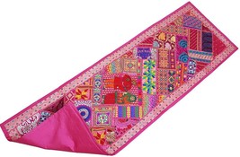 Table runner throw boho tapestry wall hanging Rare sari beaded patch work white - £29.75 GBP