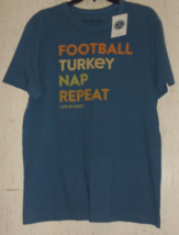 Nwt Mens &quot;Football Turkey Nap Repeat&quot; Life Is Good Blue T-SHIRT Size M - £18.64 GBP