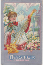 Easter Greetings Postcard Choir Boy Red White Lily Series Carlton Station NY - £2.38 GBP