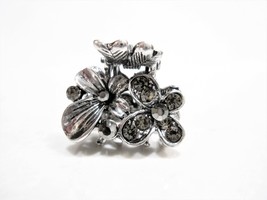 Small mini silver metal gray flower crystal hair claw clip bridal clip - £5.55 GBP