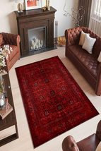 LaModaHome Area Rug Non-Slip - Red Afghan Soft Machine Washable Bedroom Rugs Ind - £24.28 GBP+