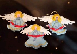 VTG Bucilla Angels Felt Jeweled Beaded Sequin Christmas Ornaments Set of 3 - £59.14 GBP