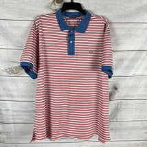 Southern Tide Men&#39;s XXL Striped Golf Polo Shirt Coral Pink White Blue Logo Stret - £15.17 GBP