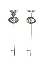 Set of 2 Metal Garden Stake Wind Spinners Kinetic Yard Butterfly Dragonfly - $29.68