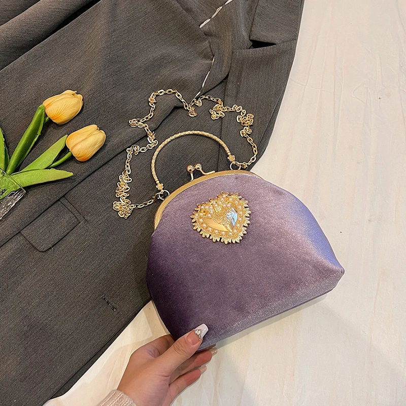 Metal Handle Wrist Purse Day Clutch Bag For Women Luxury Velvet Handbag ... - $31.06