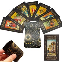 Beginner Tarot Deck With Meaning Keywords | Black Premium Gold Foil Tarot Cards - £22.18 GBP