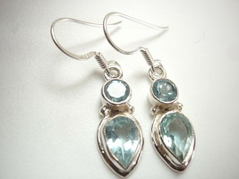 Small Faceted Blue Topaz 2-Gem Teardrop 925 Sterling Silver Dangle Earrings - £18.33 GBP