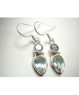 Small Faceted Blue Topaz 2-Gem Teardrop 925 Sterling Silver Dangle Earrings - £18.33 GBP