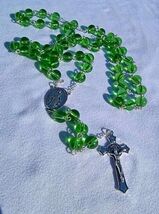 Spring Renewal – 8mm Transparent Green Glass Rosary with Silver Crucifix... - $29.69