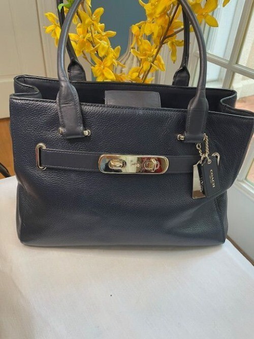 NWT - COACH Swagger Carryall in Dark Midnight Blue Pebble Leather - $216.81